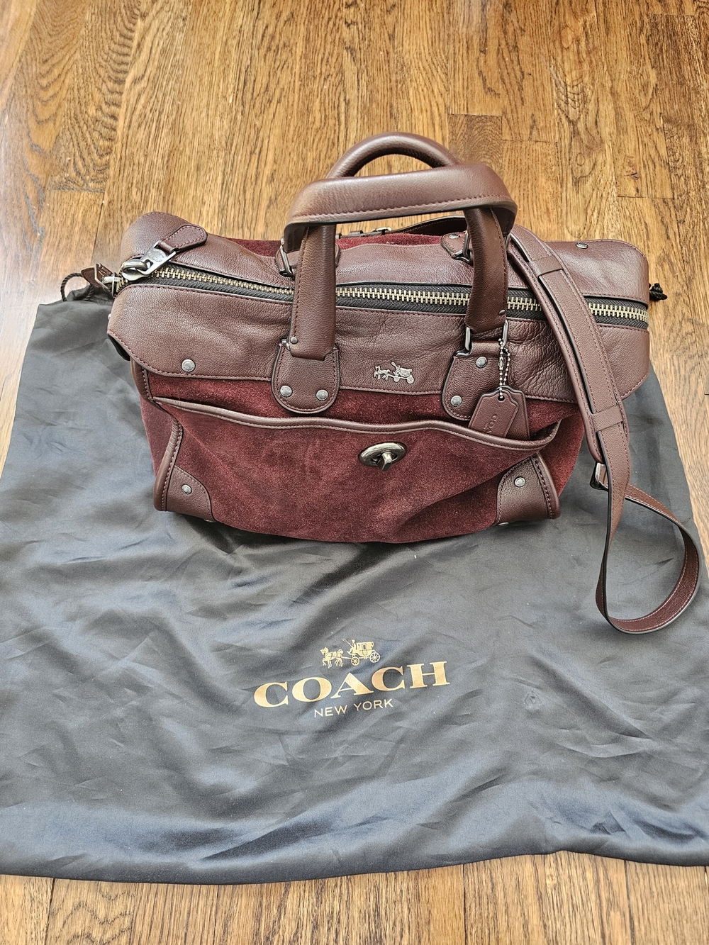 Coach Burgundy Leather & Suede Satchel